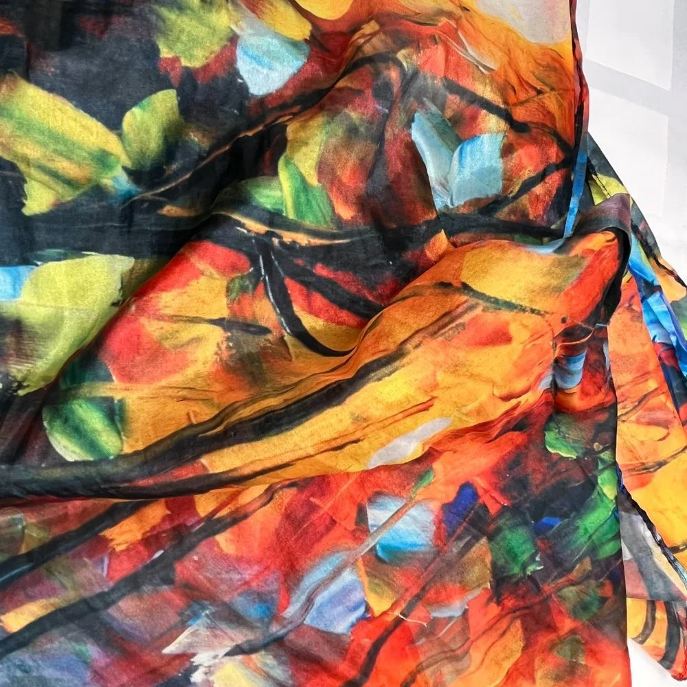 Abstract Art Scarf by Cleo – 2010s – Multicolor Silk Feel – Painterly Pattern - Picture 3 of 12